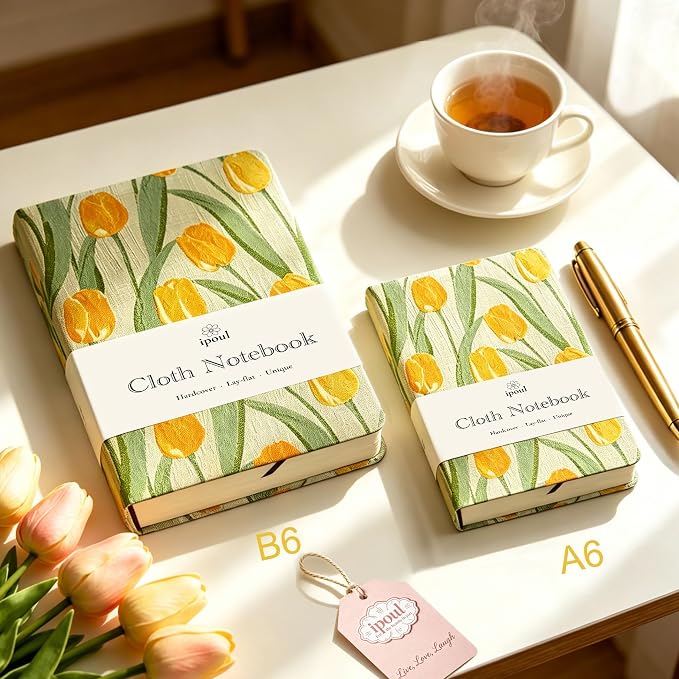 Small Journal for Women, Floral Notebook, B6, 5x7, Ruled Notebook & Blank Sketchbook, Embroidered Journal, Hardcover, Lay Flat, Personal Writing Journal for Women, Cute Journal, Tulip Flower