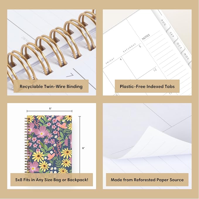 Blue Sky 2025-2026 Weekly & Monthly Academic Planner Calendar, 5"x8", Gail | July 2025 - June 2026, Flexible Cover From Recycled Plastic, Wirebound, Laminated Tabs, Storage Pocket, Academic Year