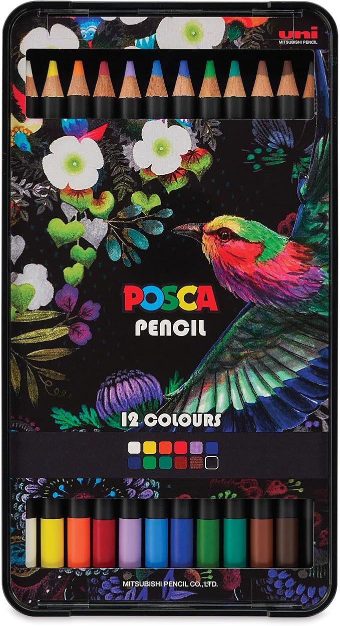 POSCA® Colored Pencils, Soft Core, 12 Count | Ultra-Smooth, Rich Pigment, Vibrant Colors for Blending, Shading & Layering, Adult Coloring & Drawing