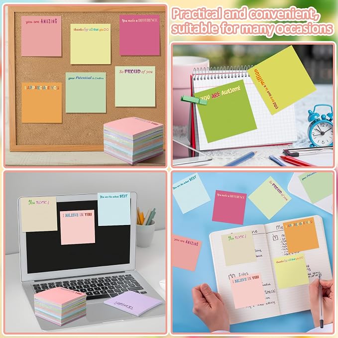 Yinder 24 Pcs Inspirational Sticky Notes, Back to School Supplies, Cute Motivational Sticky Notes Pad Employee Appreciation Gifts Bulk for Teacher Coworker Office 3 x 3'' (Thank You,Macaroon)