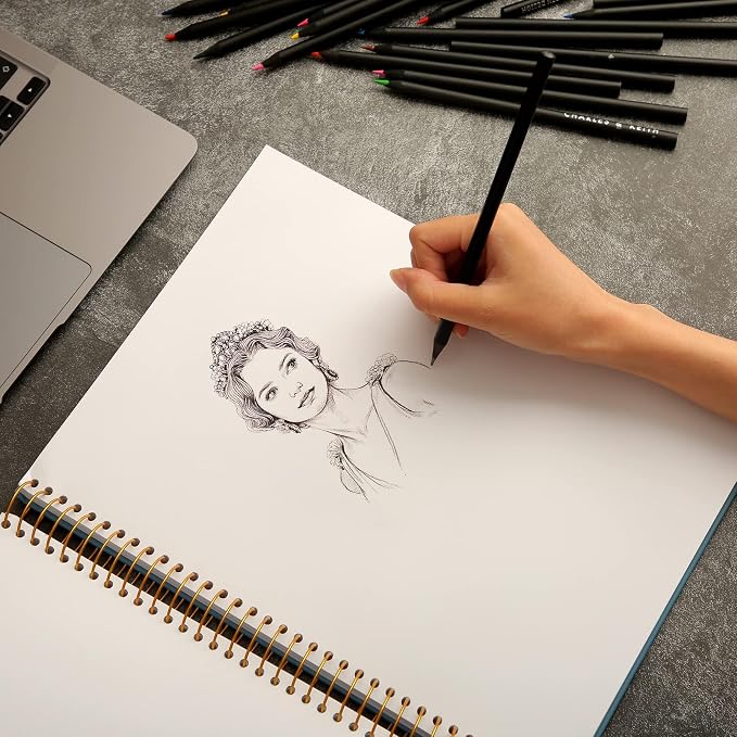 9 x 12 inches Hardcover Sketchbook for Drawing 120 Sheets Spiral Bound Sketch Pad Premium Art Sketchbook Artistic Drawing Painting Writing Paper(68lb/100gsm) for Kids Adults Beginners Artists, Blue