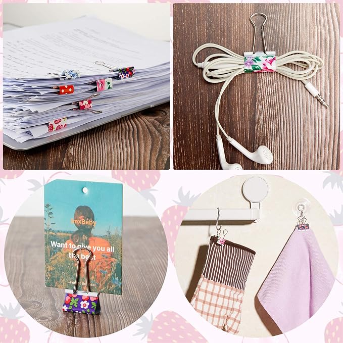 Outus 48 Pcs Colorful Binder Clips with Box, 2 Sizes, 0.75 in & 1 in | Decorative printing, small mini clips, paper notebook organizer, assorted designs, storage box included