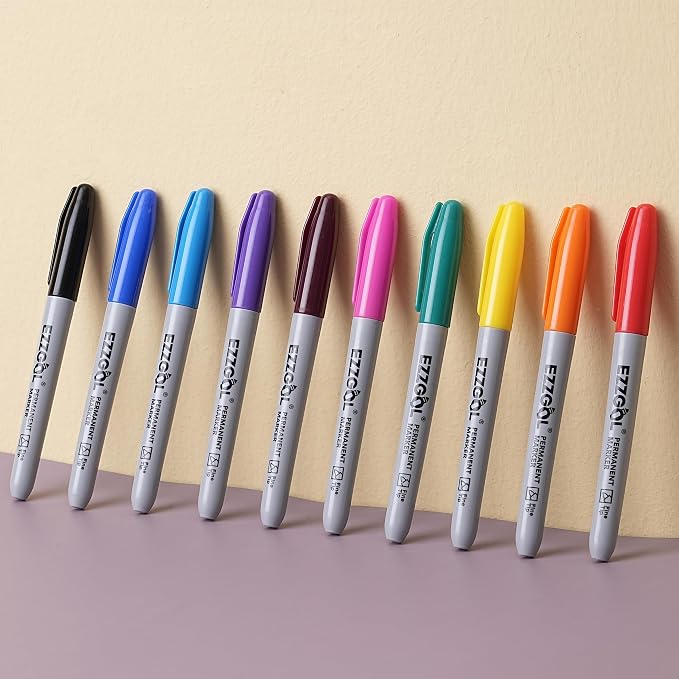 Ezzgol Permanent Markers Bulk, 40 Pack, 10 Assorted Colors,Multicolor Fine Tip Marker,Waterproof, Quick Drying on Paper,Metal,Wood,Plastic for School,Office,Home