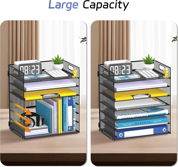 7 Tier Paper Organizer for Desk with Mesh Letter Trays and Handle 2 Pack | 2 Pack Desk File Organizer with Handle for Sorting Papers, Files, Folders, Mail, Bills and Office Supplies