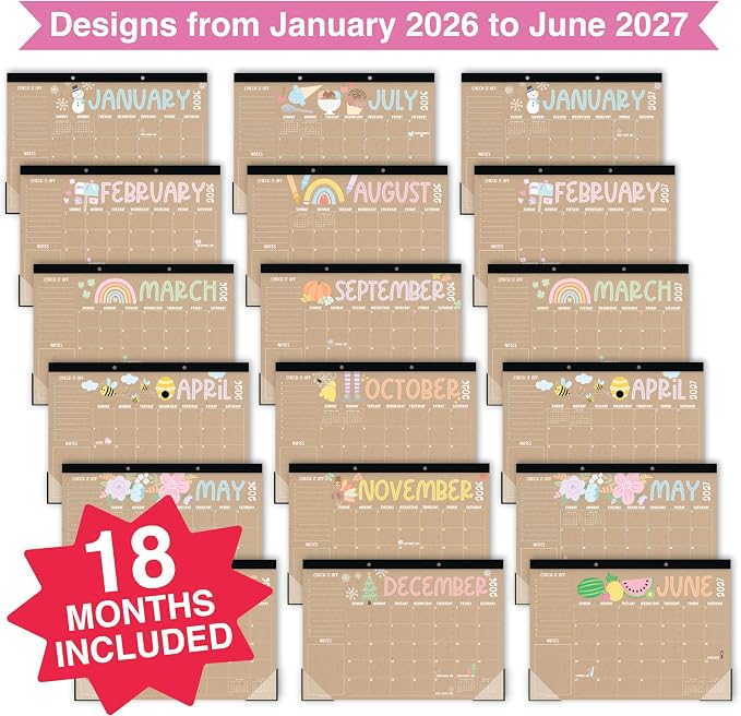 Hadley Designs Large Teacher Desk Calendar 2026-2027 - Desktop Calendar 2026, 18-Month Academic Desk Calendars for School, Home & Office, Cute Classroom Must Haves, Back to School Teacher Gifts