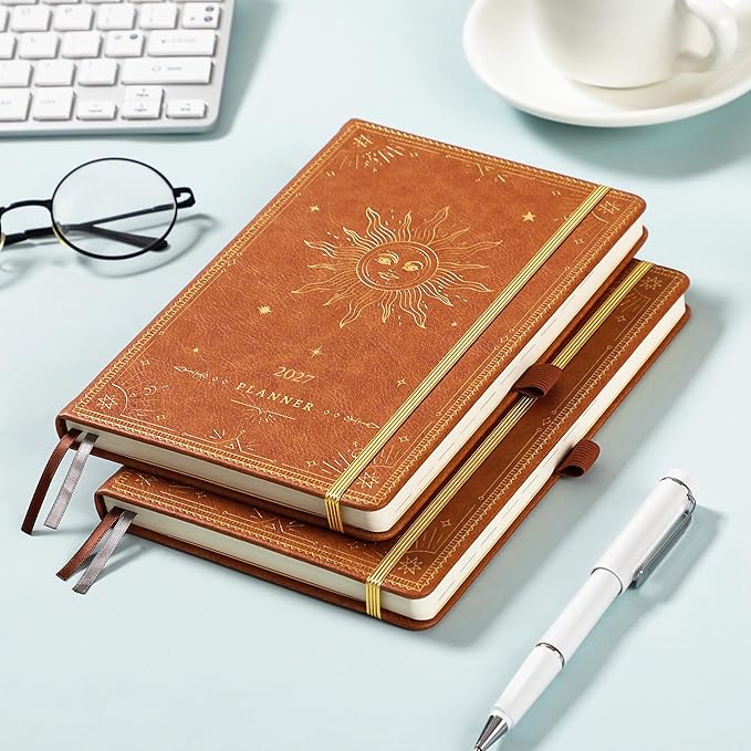 2027 Planner - 2027 Weekly Monthly Planner, Janaury 2027 - December 2027, 5.75" x 8.25", Faux Leather Planner 2027 with Back Pocket & 40 Notes Pages - Brown