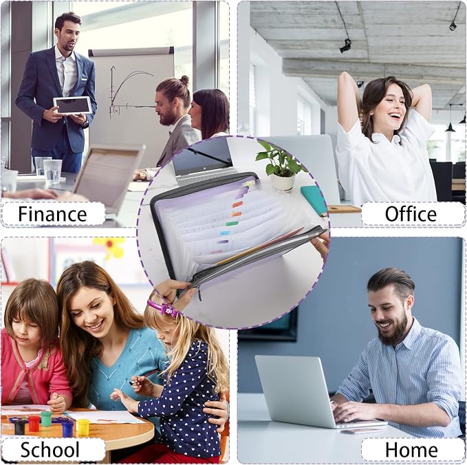 NAFY Expanding File Folders, 2Pack 13 Pockets Document Organizer with Zipper, A4 Letter Size Portable Accordion Expanding File Folders with Multicolor Labels for Office School Supplies (Black+Orange)
