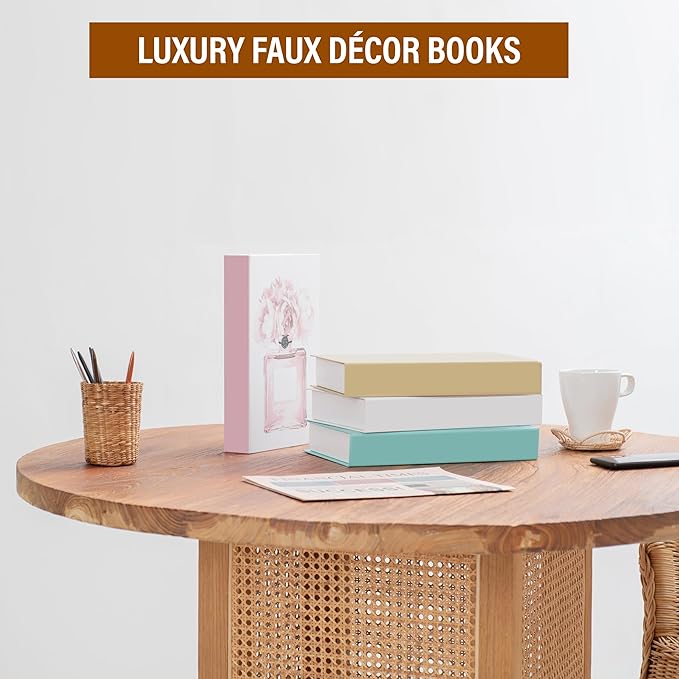 4 Pcs Decorative Books | Faux Blush Coffee Table & Shelf Decor | Soft Romantic Look for Living Room, Office and Entryway - Not Real, Tool-Free 2-Min Setup