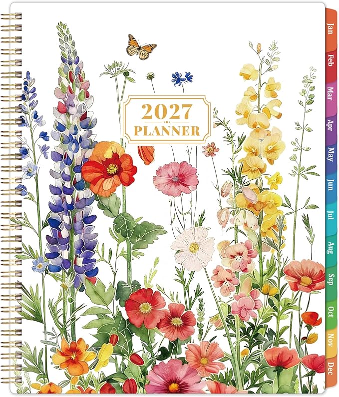 2027 Planner- 2027 Planner Weekly and Monthly, Jan.2027 - Dec.2027, 9"×11", Weekly & Monthly Planner 2027, 2027 Calendar Planner with Colorful Tabs + Twin-Wire Binding + Back Pocket + Premium Thick Paper