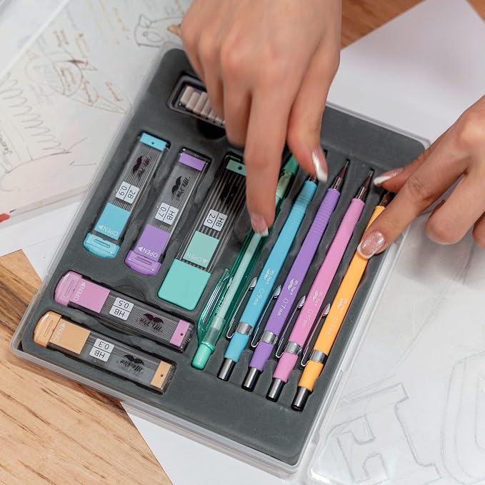 Mr. Pen- Pastel Mechanical Pencil Set, 5 Mechanical Pencils (0.3, 0.5, 0.7 | 0.9, 2.0mm), 5 HB Lead Refills & 10 Eraser Refills, Precision Drawing Pencils for Sketching, Writing & Artwork