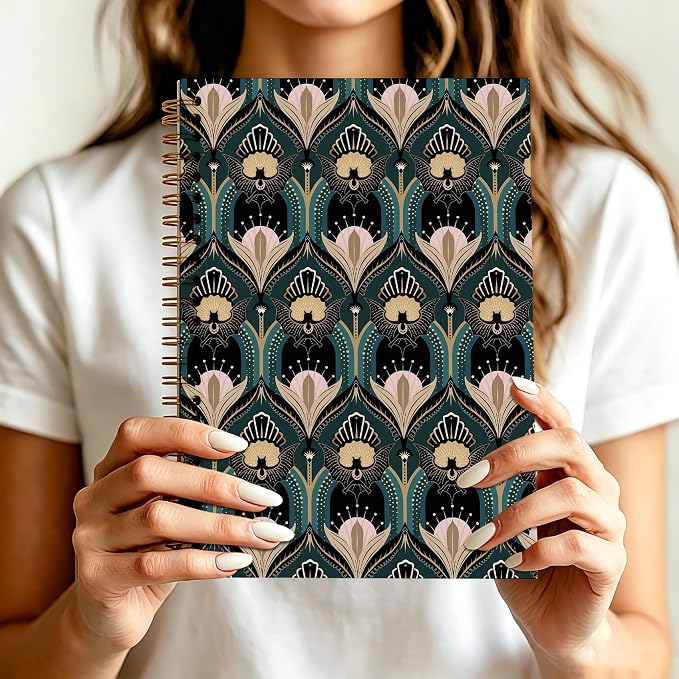 HOXUNQINA Witchy Gothic Bats and Flowers Journal Notebook 5.5x8.3 | Art Deco Dark Academia Journal for Women, Vintage 1920s Maximalist Gothic Office Supplies Notebooks for Work