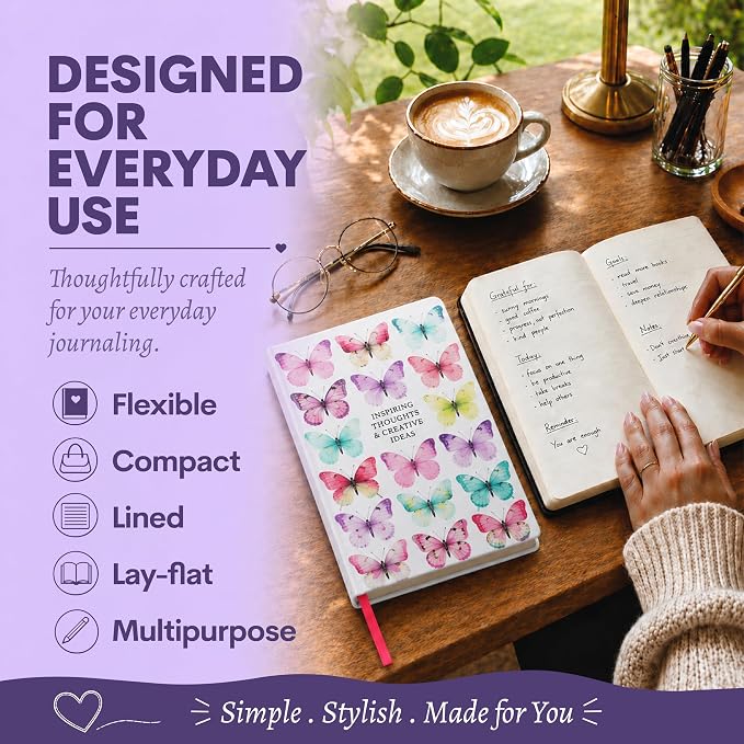 WORLD TRAVELER Eccolo A5 Hardbound Journal Notebook 256 Ivory Lined Pages | Sturdy Flexible Hardcover, 80GSM Acid-Free Ivory Pages, Smyth-Sewn Lay-Flat Binding, Ribbon Bookmark