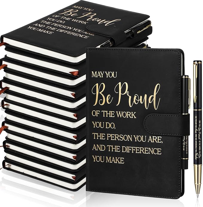 Qilery 28 Pcs Team Appreciation Gifts Bulk Employee Thank You Gift A5 Leather Journal Notebook with Ballpoint Pen for Christmas Student Teacher Volunteer Management(Proud)