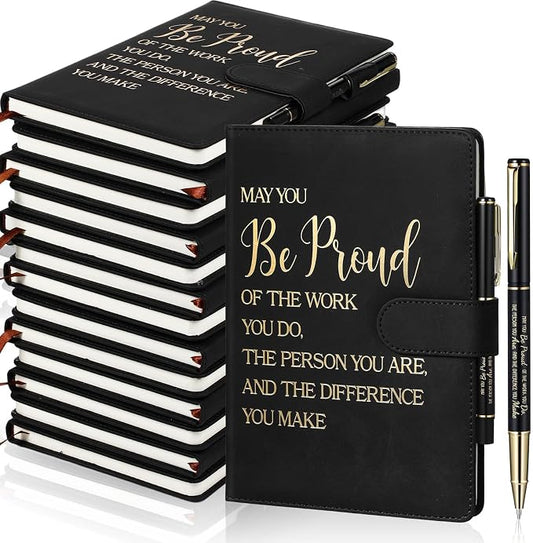 Qilery 28 Pcs Team Appreciation Gifts Bulk Employee Thank You Gift A5 Leather Journal Notebook with Ballpoint Pen for Christmas Student Teacher Volunteer Management(Proud)
