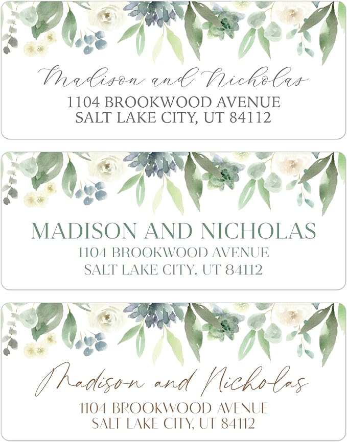 Return Address Labels Personalized with Your Choice of 30 Flower Styles - Choose Font and Font Color or Add Custom Text - Perfect for Wedding Envelopes (005 Succulents)