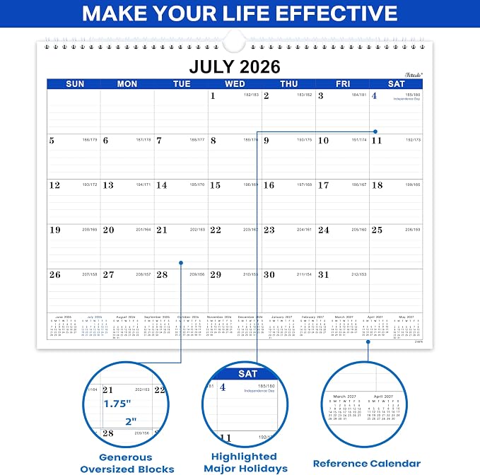 2026-2027 Wall Calendar - 18 Months Wall Calendar, Jul 2026 - Dec 2027 | 15" x 11.5", Large Writing Blocks, Built-In Hanging Hook, Marked US Federal Holidays for Home Office Family Use
