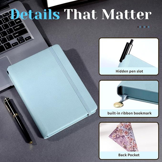 CAGIE Textured Hardcover Lined Journal for Women and Men, A5 Leather Journal Notebook with 256 Pages, 100GSM Paper – College Ruled Journaling Notebook for Writing, Work, School, Daily Diary