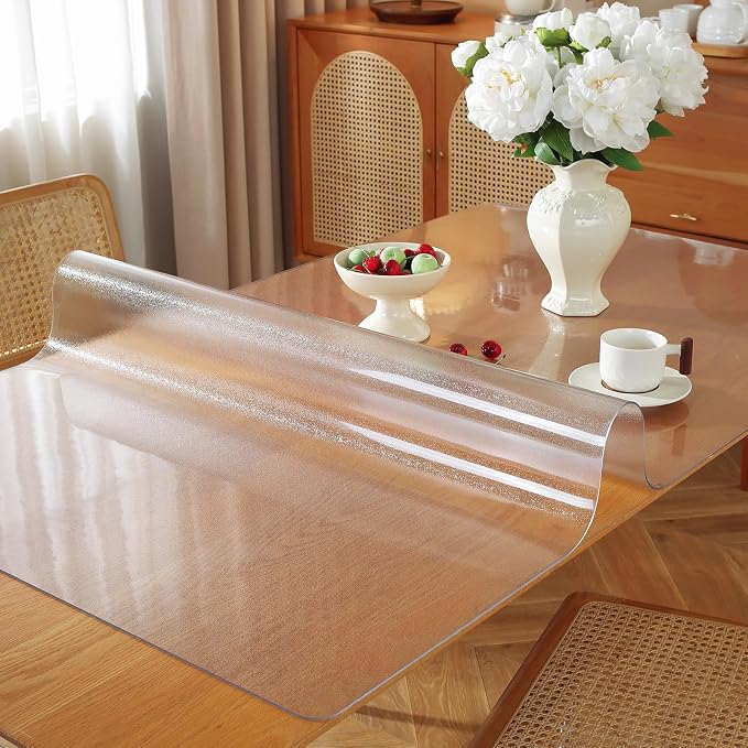 OstepDecor Frosted Clear Table Cover Protector 40 x 60 Inch, 1.5mm Thick Plastic Table Cover, Dining Table Protector Pad, Waterproof & Easy Cleaning PVC Desk Mat for Dresser, Coffee & Wooden Tabletop