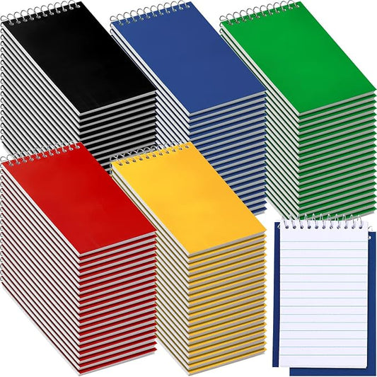 Teling 100 Pcs Pocket Notebooks Bulk Small Spiral Memo Pads 3x5'' Note Pads | Mini Notepad, Back to School Supplies, Top Spiral Tiny Note Pad with Lined, Mini Journal for Office Nurse Work, 75 Sheet