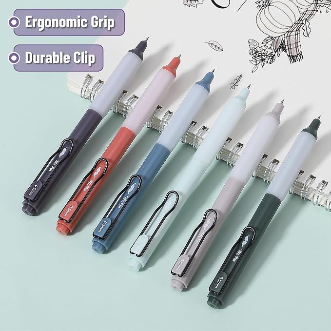 Mr. Pen- Retractable Gel Pens, 6 Pack, Black Ink, Vintage Barrels | Fine Point 0.5 mm, Fast Dry, Smooth Writing, Cute Pens for Drawing, Writing Planner and School Supplies