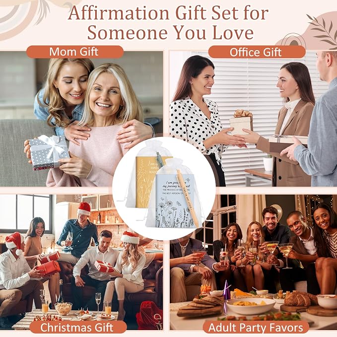 Mooliwe 96 Pcs Positive Affirmation Gift Set Gratitude Notebooks with Pens Small Bags Motivational Encouragement Notepads Daily Affirmations Journal for Women Stress Relief Self Care (Fresh)