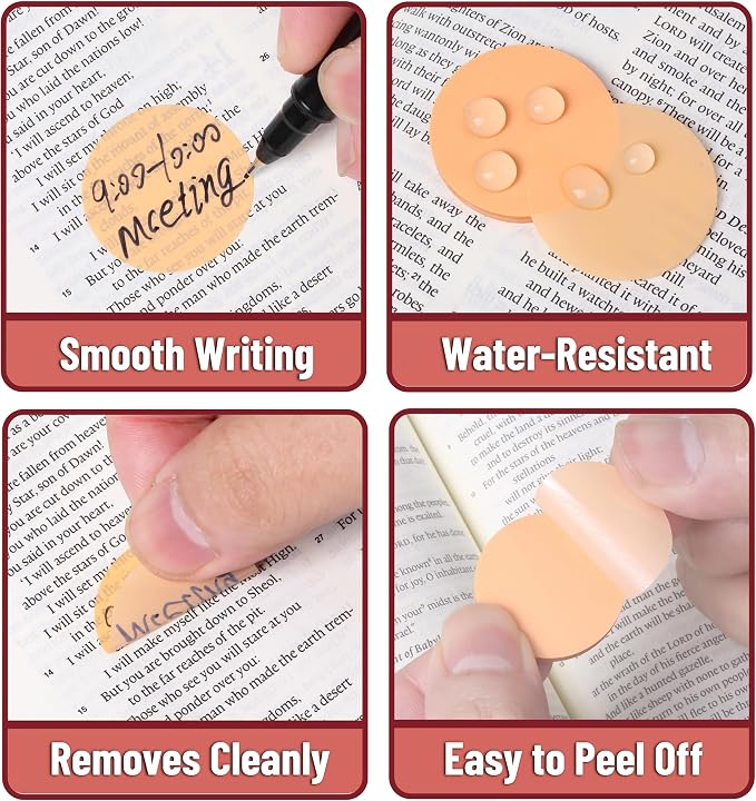 Mr. Pen- Round Transparent Sticky Notes, 1.1” Diameter, 14 Pads, 560 Sheets | Colorful, Water-Resistant See-Through Sticky Notes & Fineliner, Smooth Writing, Note Tabs for Bible Journaling, Studying