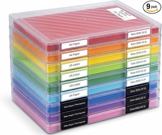 9 Packs A4 Paper Storage Boxes, 8.5 x 11 Plastic Portable Project Case for US letter Size and A4 paper, Plastic Multi-Purpose Thick Scrapbook Storage Box for Office
