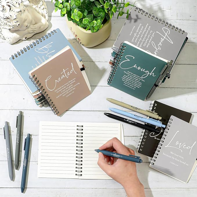 Kosiz 36 Sets Christian Gifts Bulk Christian Notebooks with Pens Inspirational Prayer Journals Bulk A6 Spiral Small Notepads for Women Men Church Members Bible Study Groups (Boho Color)