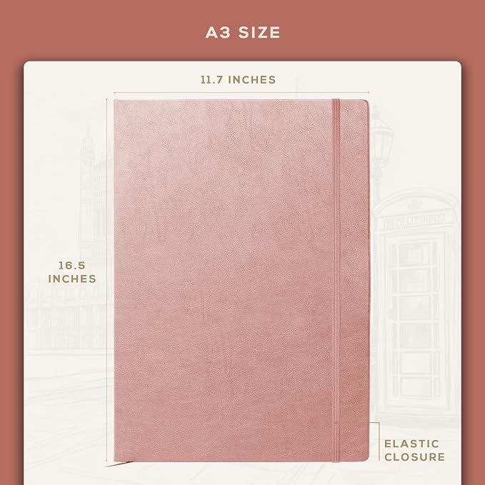 Beechmore Books A3 Mixed Media Sketchbook - 11.7x16.5 Extra Large Professional Studio Drawing Pad, 160 GSM / 98 lb Perforated Ivory Paper, Hardcover Lay-Flat Design, Gift Box for Artists & Watercolor