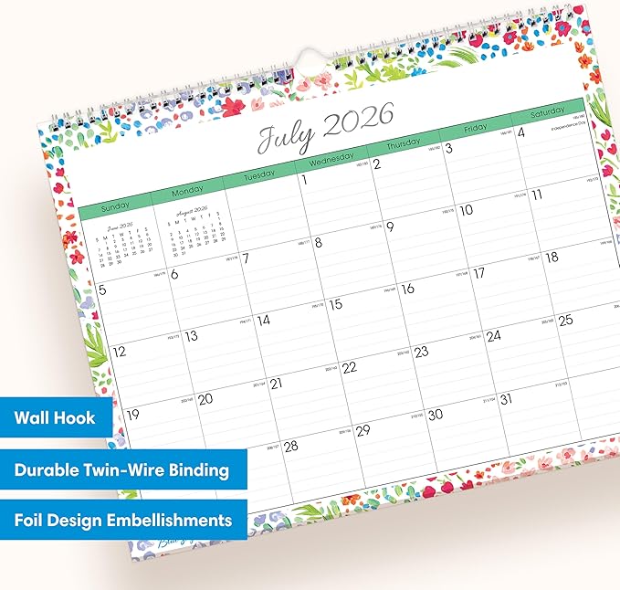 Blue Sky 2026-2027 Monthly Academic Wall Calendar, 15"x12", Ditsy Dapple | July 2026 - June 2027, Durable Twin Wire Binding, For Office And Classroom, Academic Year