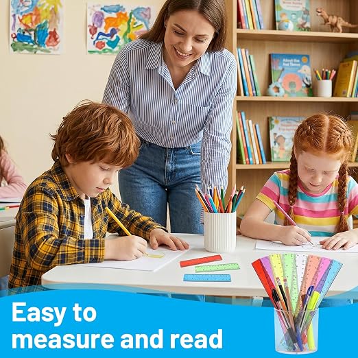 8Pack 15cm Colorful Transparent Plastic Rulers, 6" Ruler with Centimeters, Millimeter and Inches, Assorted Colors Clear Rulers Bulk for Classroom