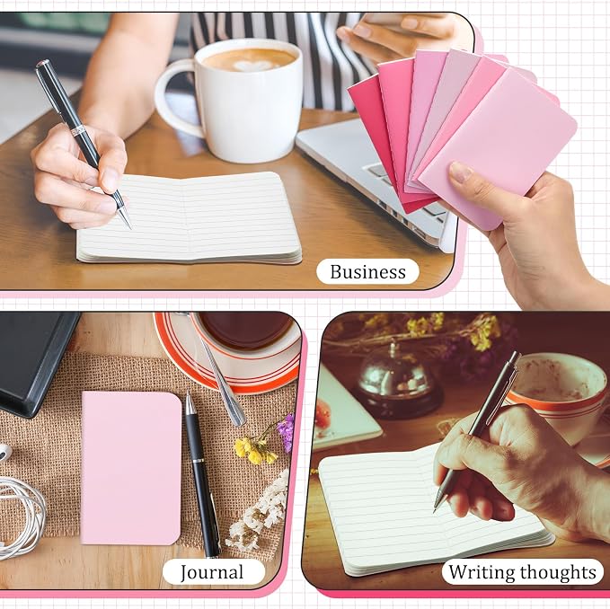 Outus 36 Pcs Pocket Notebook Mini Journal 2.5" x 4" Kraft Paper Mini Notepad Bulk Softcover Pocket Notepad Memo Diary Subject Notebooks for Student Travel School (Pink,Blank Cover)