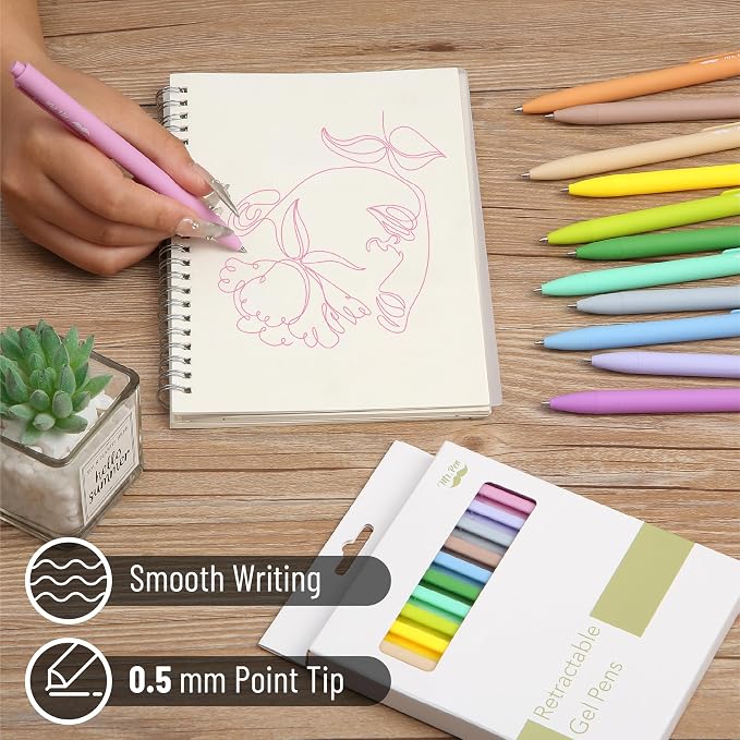 Mr. Pen- Retractable Gel Pens, 12 Pack, Vintage Ink, Fine Point 0.7mm | Fast Dry, Smooth Writing, Cute Pens for Drawing, Writing Planner and School Supplies