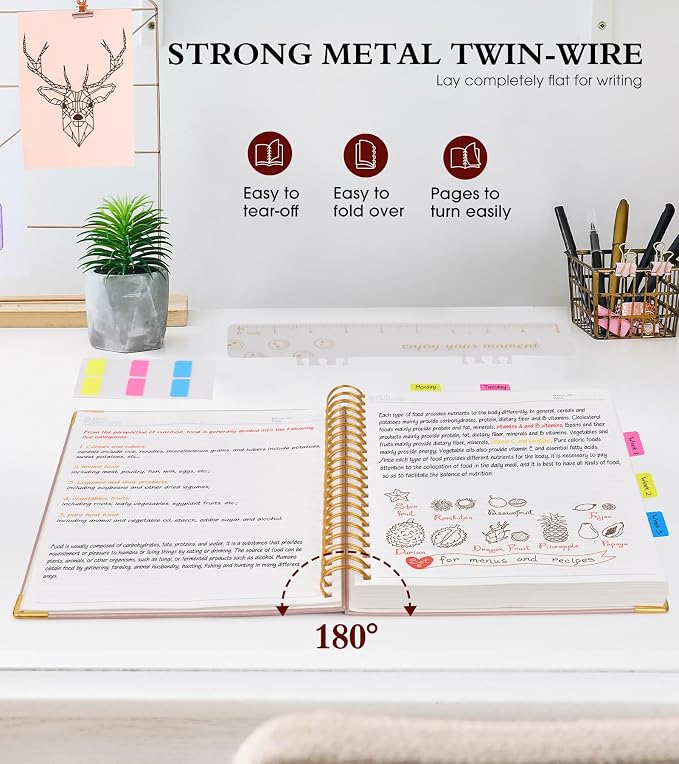Spiral Notebook Journal 8.5” x 11”, 300 Pages Hardcover Leather Lined Journals for Women Men, A4 Large College Ruled Notebooks with 100 GSM Thick Paper, Spiral Journal for Writing Work School, Pink