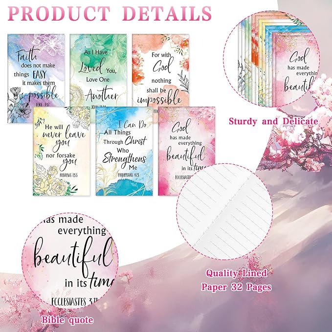 Colarr 12 Sets Christian Bulk Gifts for Women Bible Verse Pens Notebooks Religious VBS Scripture Ballpoint Pens Bookmarks Journal for Easter Sunday School Church Inspirational Supply(Flower)
