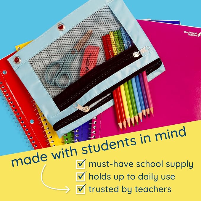 Blue Summit Supplies Pencil Pouches, Bulk Pencil Pouch 30 Pack in Assorted Colors for Storing School Supplies, Writing Utensils, and More, Cloth Zipper Pouches for 3 Ring Binders, 30 Count