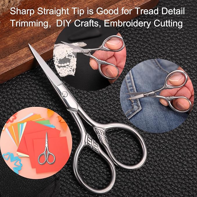 Small Precision Scissors, 3.5in Beauty Grooming Kit | Stainless Steel, Multi-Purpose Travel Tools for Facial Hair, Eyebrow, Eyelash, Beard, Moustache Trimming, with PU Sheath