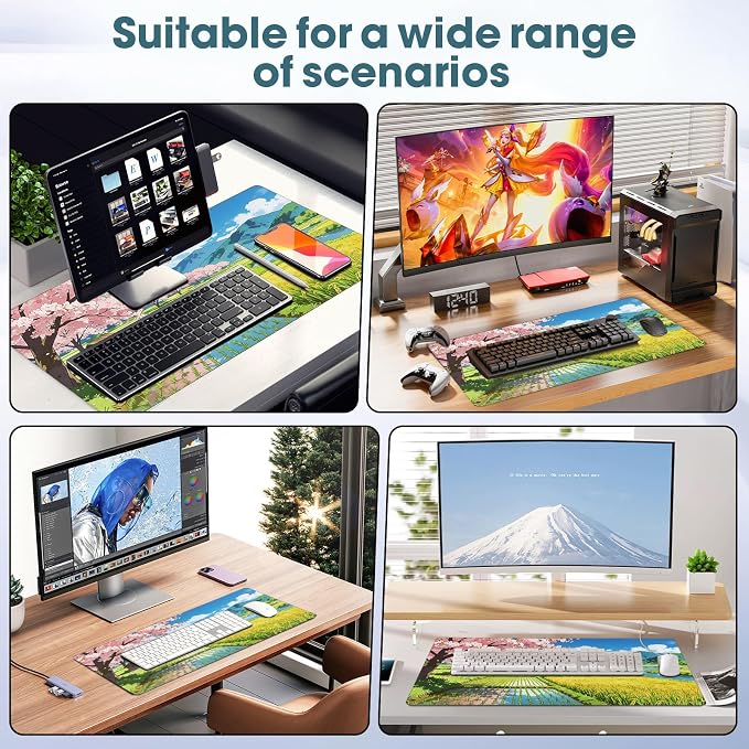 Desk Mat 31.5x15.7 Inch for Office - Extra Large Mouse Pad Protects Desk from Scratches and Spills, Non Slip with Stitched Edges, Lake