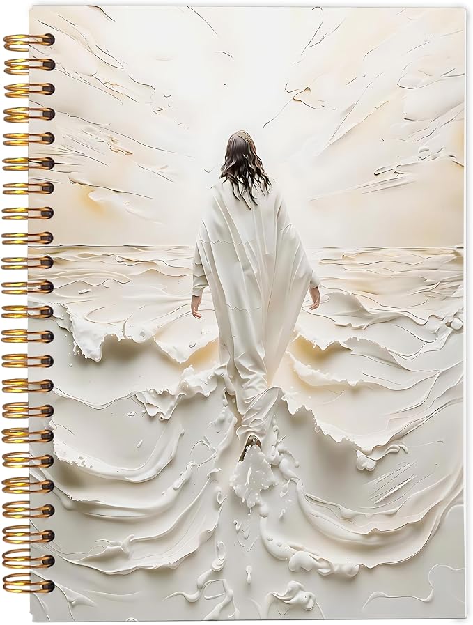 Ecezatik Jesus Christian Notebook Journal, Jesus Walking on Water Bible Notebook for Note Taking, Christian Faith Gifts, Religious Prayer Spiral Journal 5.5x8.3 Inch