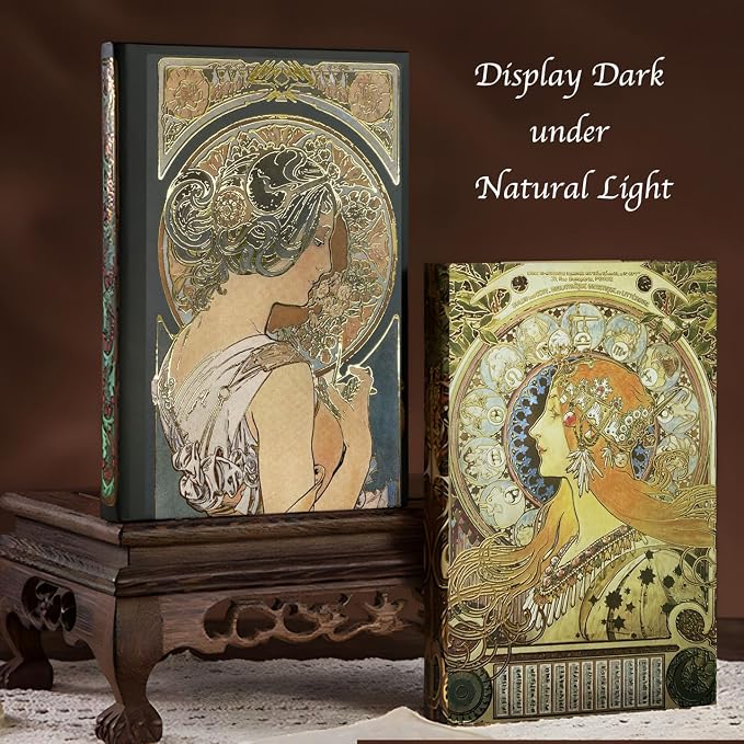 Exclusive Personal Journal for Women, Gilded Hardcover Notebook, 256 Full Color Pages, 5x7 Small Fancy Notebook, Alphonse Mucha Zodiac, Unique Gift for Her Diary.