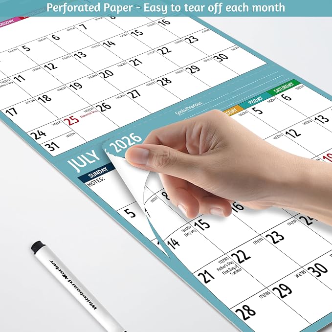 Wall Calendar 2026-2027 - 3 Month Calendar 2026-2027 Vertical, Apr 2026 - Jul 2027, 3 Month Wall Calendar, 11 x 26 In Open, 2026 Calendar with Large Print, Holidays, Thick Paper, Priorities ＆ Notes