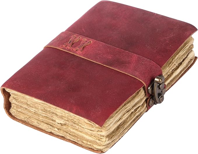 Vintage Leather Journal Handmade Buffalo Deckle Edge Paper – Leather Bound Journal for Women Men Vintage C-Lock Closure Ideal for Writing & Travel for Artists