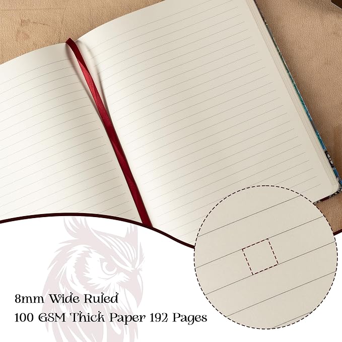 MGGAO B5 Lined Journal Notebook, Aesthetic Owl Embossed, Hardcover | Wide Ruled, 6.8" X 9.1", 192 Pages, Ribbon, Elastic Band, For Women & Men, For School & Office, Writing & Note Taking