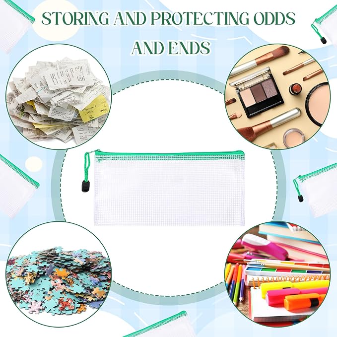 Zhehao 200 Pieces A6 Mesh Zipper Pouch Bulk Mesh Bags with Zipper Waterproof Small Pencil Pouches for Office Supplies Organization 9.4 x 4.5 Inches(Green Colors)