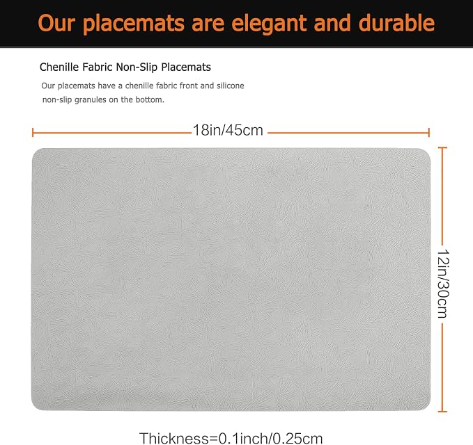 Gray Plastic Placemats Set of 8, Faux Leather Waterproof Table Mats | Light Gray Vinyl placemats,Wipeable and heat resistant table mats.Easy to clean,great for indoor and outdoor