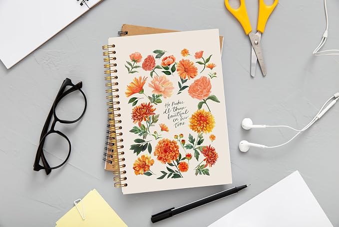 Ecezatik Floral Christian Notebook Journal, Inspirational Bible Notebook for Note Taking, He Makes All Things Beautiful in His Time Religious Spiral Journal 5.5x8.3 Inch