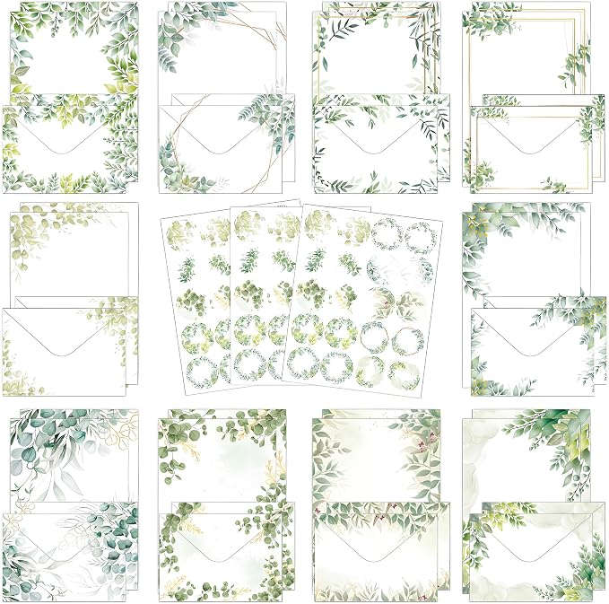 FUNCLASS 160 Pcs Leaf Stationery Set Letter and Envelopes | 50 Unlined Stationery Paper and 50 Matching Envelopes , 5.5 x 8.25 Inches Letter Writing Stationery for Home, Office, School