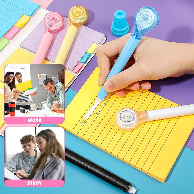 Gersoniel 50 Pack Correction Tape Pen Correctional Ink Tape Push Pull Protective, Easy to Use Applicator for School Office Supplies, 0.2 x 236 Inch (Bright Color)