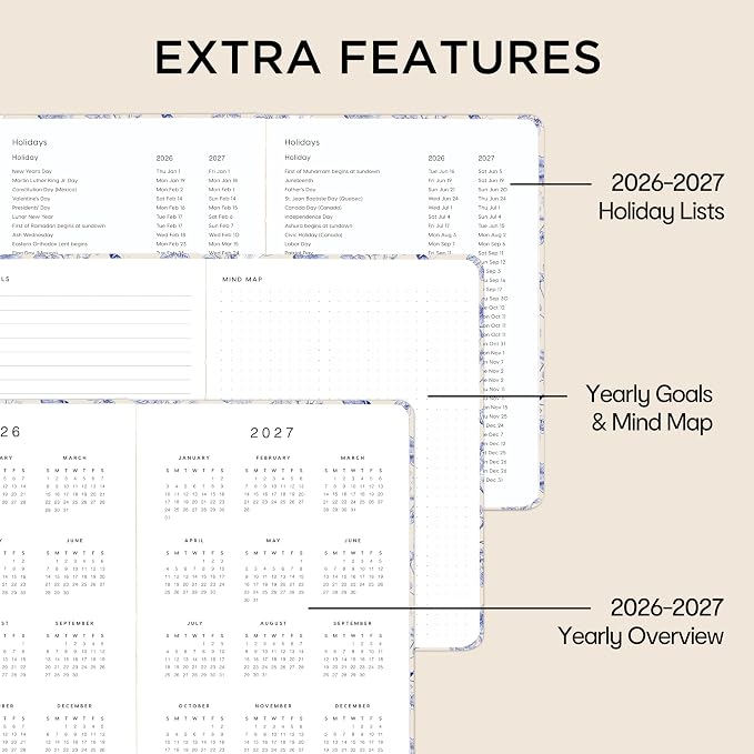 &And Per Se Undated Academic Planner, Weekly & Monthly Planner with Goal & Habit Tracker, A5 Hardcover, Blue Flowers