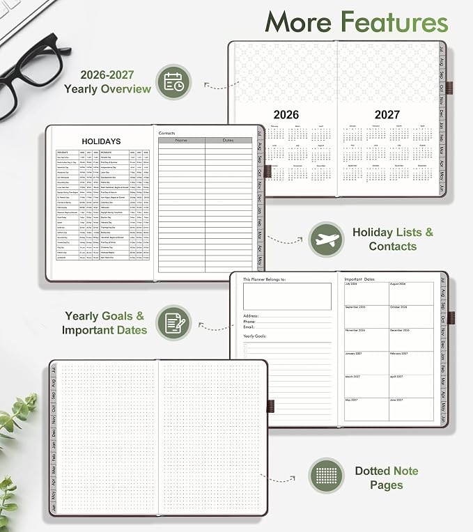 Planner 2026-2027, Academic Weekly and Monthly Calendar Planner from July 2026 - June 2027, Hardcover Leather Daily Agenda Book with Tabs, College School Organizer for Student Teacher, A5 (5.75" x 8.38"), Brown